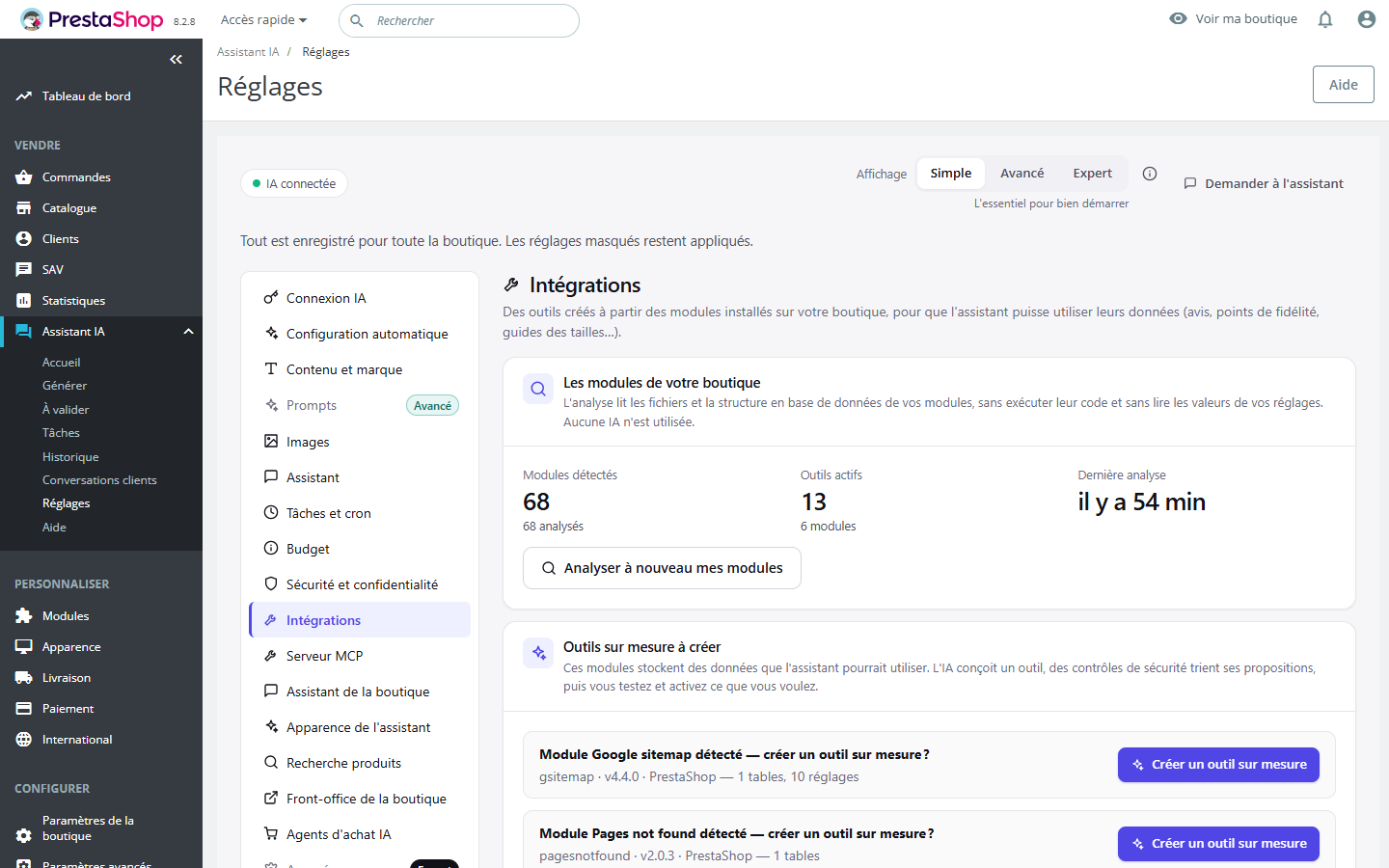Capture réelle des intégrations de modules Allaux AI